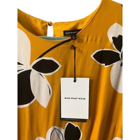 Who What Wear Dress Cap Sleeve Asymmetric Hem Midi Yellow Womens Large NWT - Picture 4 of 9